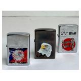 LOT OF 3 VINTAGE LIGHTERS - 2 ZIPPO, 1 ROMAN