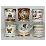 LOT OF 6 ANTIQUE SHAVING MUGS - 1800'S WITH BEAUTI