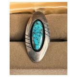 LARGE NATIVE AMERICAN STERLING SILVER TURQUOISE