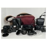 LOT OF VINTAGE CAMERAS - LENSES, MANUALS - IN BAG