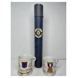 2 ANTIQUE SHAVING MUGS W/ SECRET SOCIETY SYMBOLS