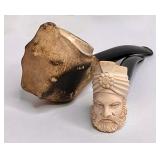 2 ANTIQUE PIPES - 1 COVERED IN ANIMAL SKIN