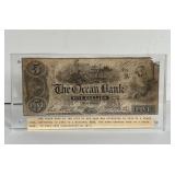 RARE ANTIQUE 1865 THE OCEAN BANK NEW YORK $5 BILL