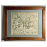 LARGE ANTIQUE 1741 HAND COLORED ORIGINAL MAP