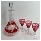 ANTIQUE ETCHED BOHEMIAN GLASS CRYSTAL DECANTER