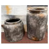 486 - TWO RUSTIC STYLE CLAY POTS MAX 16'T (Z89)