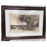 11 - ANTIQUE ERNEST POST ETCHING FRAMED 38X29'