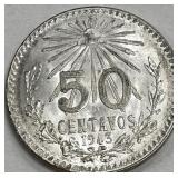 PP - 1943 MEXICO 50 CENTAVOS SILVER COIN (PP21)