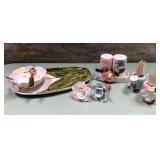 43 - FLORAL CERAMIC SERVING AND ACCESSORY SET