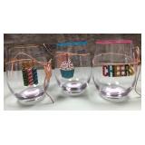 43 - DECORATIVE CHEERS STEMLESS WINE GLASSES