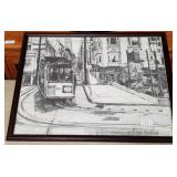 71 - SAN FRANCISCO CABLE CAR ART FRAMED 19X25'