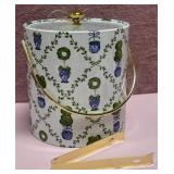 43 - DECORATIVE ICE BUCKET WITH TONGS