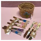 43 - DECORATIVE WOVEN BASKET AND SPREADERS