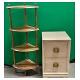 11 - CORNER CURIO SHELF, TWO-DRAWER NIGHTSTAND