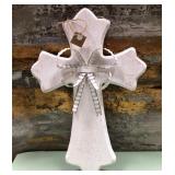 43 - DECORATIVE RUSTIC WHITE CROSS WALL ART