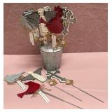 43 - METAL BIRD AND CROSS GARDEN STAKES