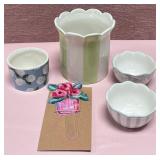 43 - FLORAL CERAMIC CONTAINERS AND CLIP