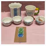 43 - CERAMIC BOWLS MUG AND UTENSIL SET