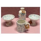 43 - BLUE FLORAL CERAMIC SERVING SET