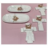 43 - CERAMIC CROSS AND SERVING TRAYS SET
