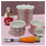 43 - CERAMIC CANDLE HOLDERS AND VASE SET