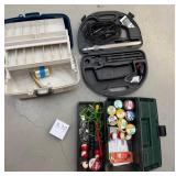 J - FISHING TACKLE BOXES, ELECTRIC KNIFE (AS IS)