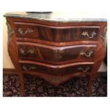 R - THREE-DRAWER BOMBE CHEST WITH MARBLE TOP