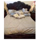 R - INTRICATELY CARVED DARK WOOD BED (ONLY) (C22)