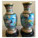 R - PAIR OF CHINESE CLOISONNE VASES WITH STANDS