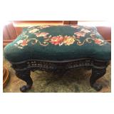 R - CAST IRON & NEEDLEPOINT FOOTSTOOL (M30)