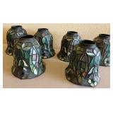 R - SIX TIFFANY-STYLE STAINED GLASS LAMP SHADES