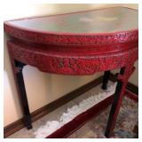 R - CARVED CINNABAR TABLE WITH INLAY TOP (O8)