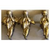 R - THREE GOLD-TONE CHERUB WALL SCULPTURES