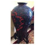 R - CARVED CINNABAR FLOOR VASE 48"T (O4)