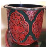 R - CARVED CINNEBAR POT 10"T