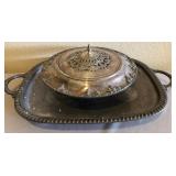 R - SILVER PLATE COVERED DISH & TRAY (P43)