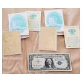 W - TWO GOLD BASEBALL CARDS (COA), SILVER CERT $1