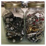 W - TWO GLASS JARS & COSTUME JEWELRY (L92)