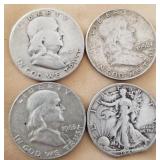 W - FOUR SILVER HALF DOLLARS (C36)