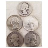 LOT OF 5 - WASHINGTON SILVER 25C COINS (C103)