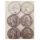 LOT OF 6 - WASHINGTON SILVER 25C COINS (C104)