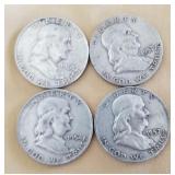 W - FOUR US SILVER HALF DOLLARS (C16)
