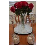 W - CANDLE HOLDERS, VASE WITH FLOWERS, GLASSWARE