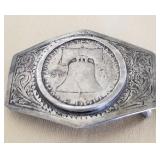 W - STERLING SILVER HALF DOLLAR BELT BUCKLE (C7)