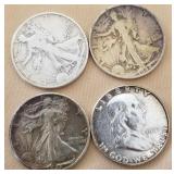 W - FOUR SILVER HALF DOLLARS (C70)