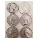 LOT OF 6 - WASHINGTON SILVER 25C COINS (C111)