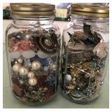 W - TWO GLASS JARS WITH COSTUME JEWELRY (L88)