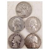 LOT OF 5 - WASHINGTON SILVER 25C COINS (C100)