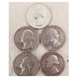 LOT OF 5 - WASHINGTON SILVER 25C COINS (C101)