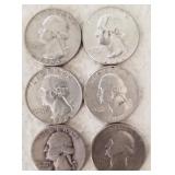 LOT OF 6 - WASHINGTON SILVER 25C COINS (C113)